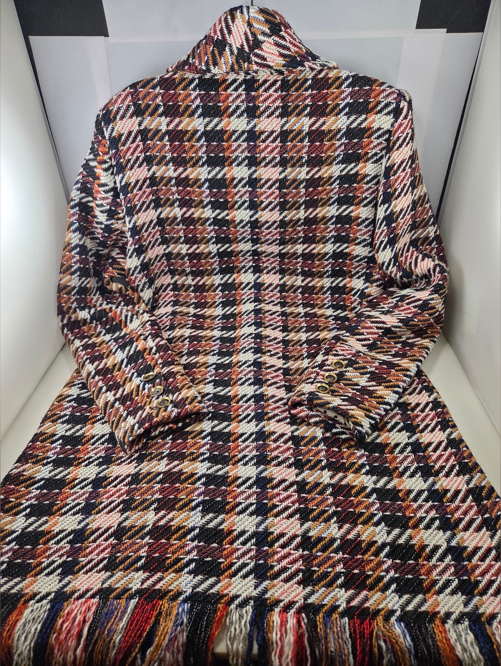 Cabi Regency Tweed Fringe Belted Trench Coat, M, - Picture 11 of 13